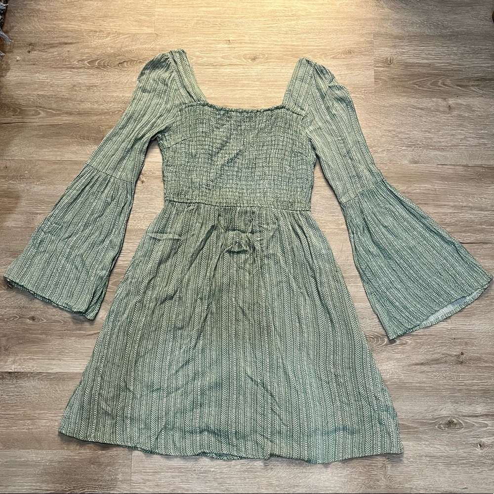 Green and white smocked sundress